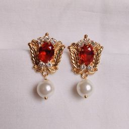 kurdekars divuu Gold-Plated Artificial Beaded Floral Shaped Drop Earrings-53