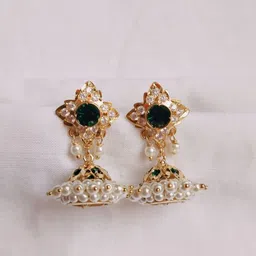 kurdekars divuu Gold Plating Diamond Artificial Beads Jhumkas Earrings-50