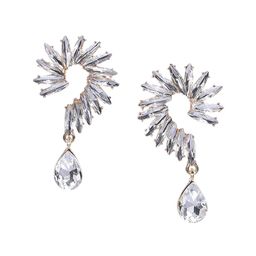 DIVASTRI Gold-Plated Artificial Stones Studded Spiked Shaped Drop Earrings-78