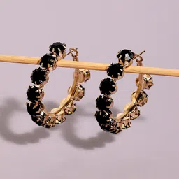 SOHI Gold-Plated Stone-Studded Circular Hoop Earrings-image-12