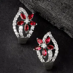 KARATCART Silver-Plated American Diamond Studded Contemporary Stud Earrings-17