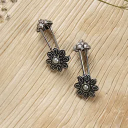 TEEJH Silver-Toned Floral Ear Cuff Earrings-image-33
