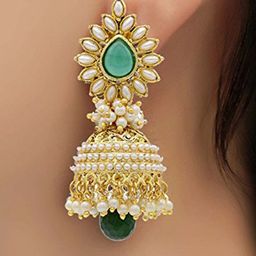 DIVASTRI Gold-Plated Artificial Stones Studded And Beaded Dome Shaped Jhumkas-2