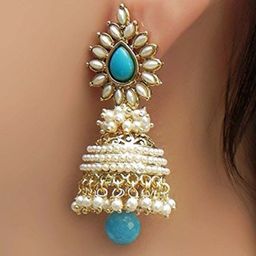 DIVASTRI Gold-Plated Artificial Stones Studded and Beaded Teardrop Shaped Jhumkas-24