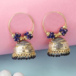 ANIKAS CREATION Gold Plated & Blue Contemporary Jhumkas Earrings-image-25