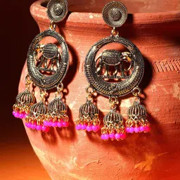 ANIKAS CREATION Gold-Plated Contemporary Jhumkas Earrings-33