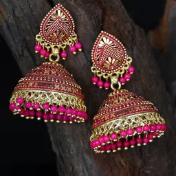 ANIKAS CREATION Gold-Plated Dome Shaped Jhumkas Earrings-74