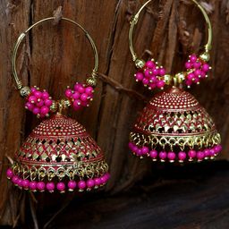 ANIKAS CREATION Pink Contemporary Jhumkas Earrings-54