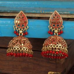 ANIKAS CREATION Red Contemporary Jhumkas Earrings-8