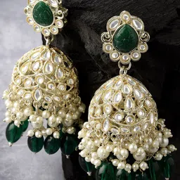 KARATCART Gold Plated Kundan Stone Studded Kundan Jhumki Earrings-47
