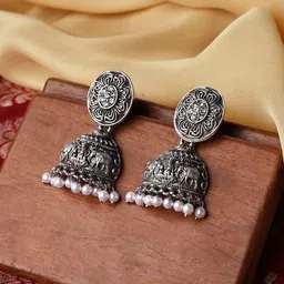 TEEJH Silver-Plated Contemporary Jhumkas Earrings-17