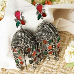 TEEJH Silver-Plated Contemporary Jhumkas Earrings-52