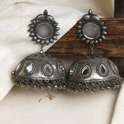 TEEJH Silver-Plated Dome Shaped Jhumkas Earrings-18