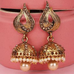 ANIKAS CREATION Women Red Gold-Plated Dome Shaped Jhumkas Earrings-47