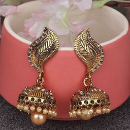 ANIKAS CREATION Women  White Gold-Plated Dome Shaped Jhumkas Earrings-31