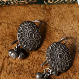 VENI Silver-Plated Oxidised Drop Earrings-image-4