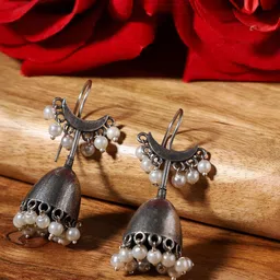 VENI Silver-Plated Contemporary Oxidised Jhumkas-31