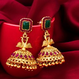 aadita Gold-Plated Dome Shaped Jhumkas Earrings-image-19