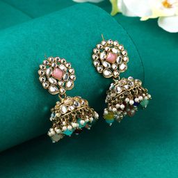 Yellow Chimes Gold-Plated Contemporary Jhumkas Earrings-23