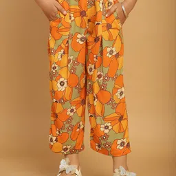 MINI & MING Girls Floral Printed Relaxed Straight Fit Low-Rise Culottes Trousers-image-6