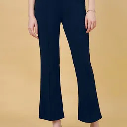FITHUB Women Relaxed Straight Leg Flared High-Rise Easy Wash Lycra Bootcut Trouser-image-34