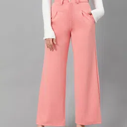Kotty Women Pink Relaxed Straight Leg Fit High-Rise Easy Wash Parallel Trousers-image-126
