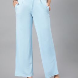 Kotty Women Blue Relaxed Straight Leg Fit High-Rise Easy Wash Parallel Trousers-image-67