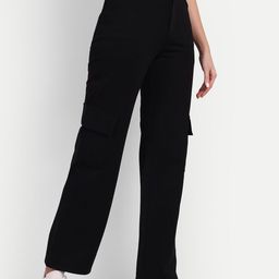 Next One Women Relaxed Straight Leg Loose Fit High-Rise Easy Wash Cargo Trousers-picture-11
