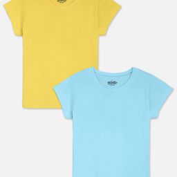 Kids Ville Girls Yellow & Blue Set Of 2 Round-Neck T-shirt-image-79