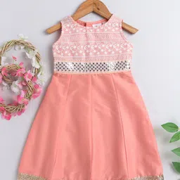 The Magic Wand Girls Round Neck Embroidered Satin Fit & Flare Ethnic Dress-image-103