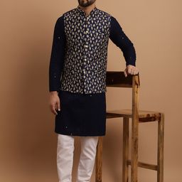 SOJANYA Ethnic Embroidered Sequinned Pure Cotton Kurta & Churidar With Nehru Jacket-picture-37