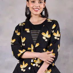 Rustorange Women Black Floral Longline Tailored Jacket with Embroidered-image-17