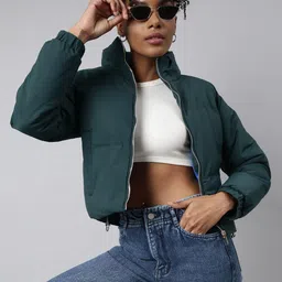 SHOWOFF Mock Collar Windcheater Crop Padded Jacket-18