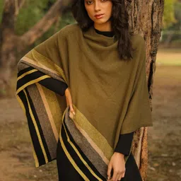 KHALEEJ Striped Wool Longline Poncho-picture-15