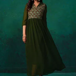 Sangria Georgette Embroidered Anarkali Ethnic Dresses-image-10