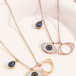Designs & You Set Of 2 Gold-Plated & Rose Gold-Plated AD-studded Evil Eye Pendants & Chain-6