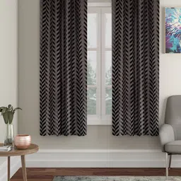 SOKNACK Grey & Silver Toned 2 Pieces Geometric Printed Black Out Window Curtains-picture-14