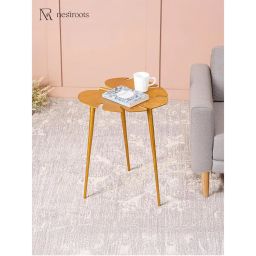 Nestroots Cosmo Aluminium Leaf End Table in Gold Color-image-1