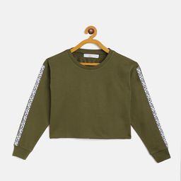 Noh Voh - SASSAFRAS Kids Girls Olive Green Solid Sweatshirt-image-99