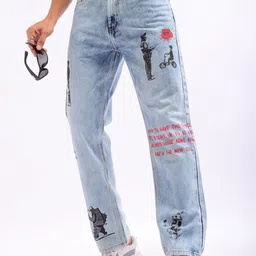 The Indian Garage Co Men Straight Fit Printed Clean Look Heavy Fade Pure Cotton Jeans-picture-11
