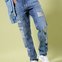 The Indian Garage Co Men Straight Fit Highly Distressed Mid Rise Heavy Fade Cotton Jeans-image-41