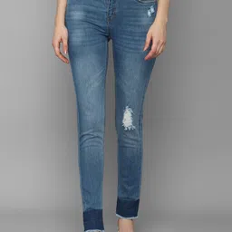 Allen Solly Woman Women Blue Slim Fit Mildly Distressed Light Fade Jeans-picture-58