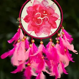 DULI  Pink Dream catcher Hanging With Om & Feather Windchime-15