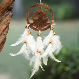 DULI White & Beige Shivji Dreamcatcher Feathers Car Hanging-image-5