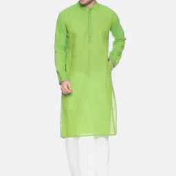PAROKSH Men Green Woven Design Cotton Kurta-31