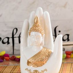 eCraftIndia White & Gold-Toned Decorative Palm Buddha Figurine Showpiece-image-68