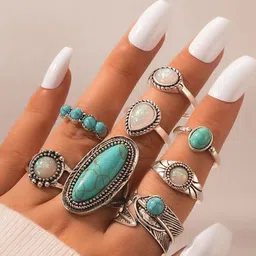 Jewels Galaxy Set Of 8 Sliver-Plated Contemporary Stackable Finger Rings-13