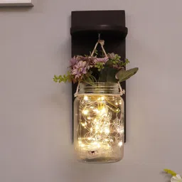 Homesake Brown & Transparent Rustic Mason Jar Wall Scones With Firefly String Lights-image-41