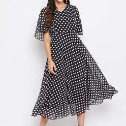 HELLO DESIGN Polka Dot Print Flared Sleeve Ruffled Georgette Fit & Flare Midi Dress-picture-23