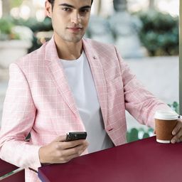 Louis Philippe Men Pink & White Checked Single-Breasted Slim-Fit Formal Blazer-picture-46